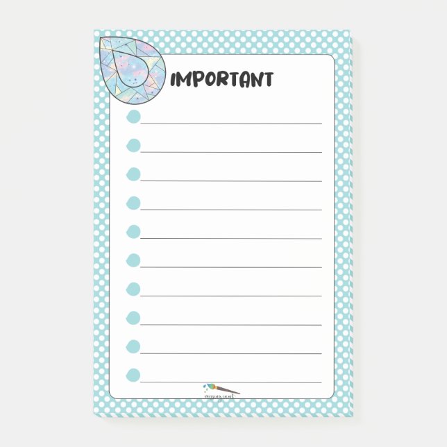 Blue Polka Dot Teardrop Diamond WICHTIG Post-it Klebezettel (Vorderseite)