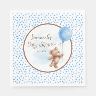 Blue Polka Dot Teddy Bear Balloon Baby Dusche Serviette