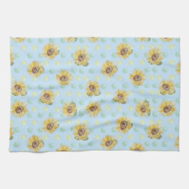 Blue Polka Dot Watercolor Sonnenblume Küchentücher