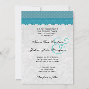 Blue Polka Dots and Lace Wedding V001 Einladung