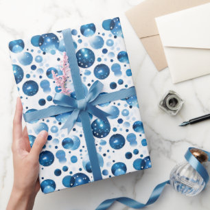 Blue Polka Dots auf Weiß Geschenkpapier