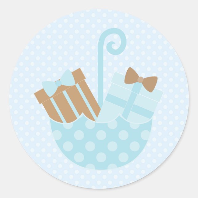 Blue Polka Dots Baby- oder Brautparty-Aufkleber Runder Aufkleber (Vorderseite)