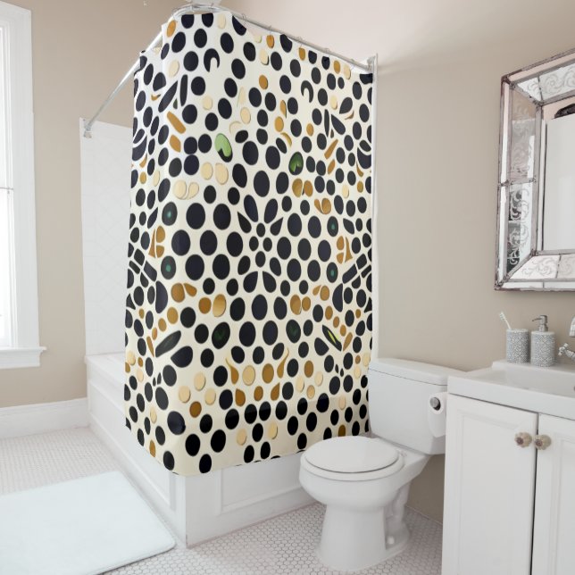 Blue Polka Dots: Gold und Smaragde Akzente Duschvorhang (Beispiel)