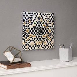 Blue Polka Dots: Gold und Smaragde Akzente Quadratische Wanduhr