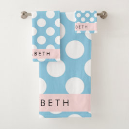 Blue Polka Dots, Polka Dot Pattern, Ihr Name Badhandtuch Set