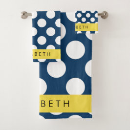 Blue Polka Dots, Polka Dot Pattern, Ihr Name Badhandtuch Set
