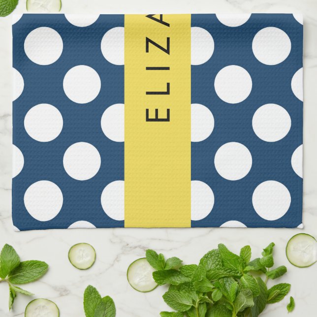 Blue Polka Dots, Polka Dot Pattern, Ihr Name Geschirrtuch (Gefaltet)