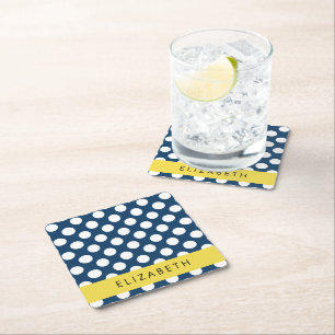 Blue Polka Dots, Polka Dot Pattern, Ihr Name Rechteckiger Pappuntersetzer