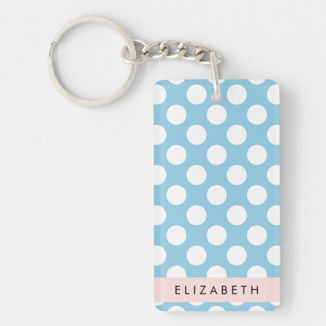 Blue Polka Dots, Polka Dot Pattern, Ihr Name Schlüsselanhänger (Vorderseite)