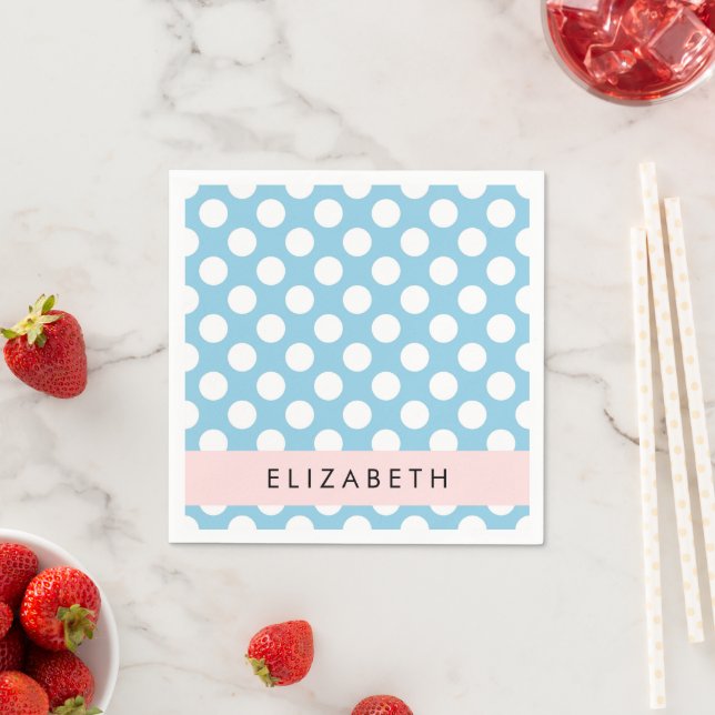 Blue Polka Dots, Polka Dot Pattern, Ihr Name Serviette (Beispiel)