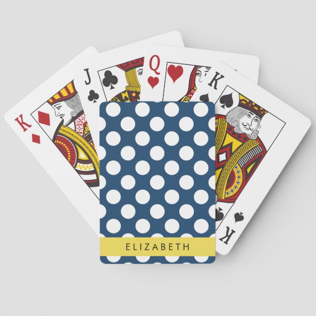 Blue Polka Dots, Polka Dot Pattern, Ihr Name Spielkarten (Rückseite)