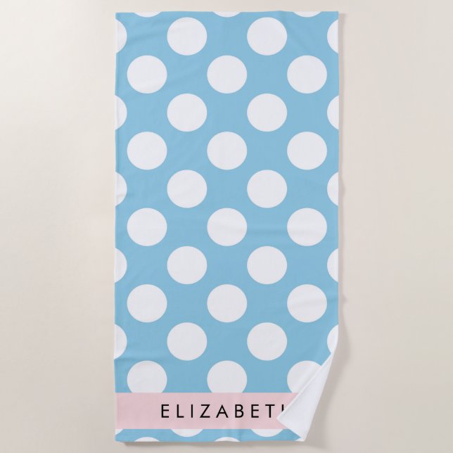 Blue Polka Dots, Polka Dot Pattern, Ihr Name Strandtuch (Vorderseite)