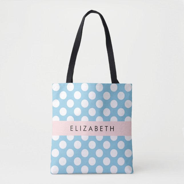 Blue Polka Dots, Polka Dot Pattern, Ihr Name Tasche (Vorderseite)