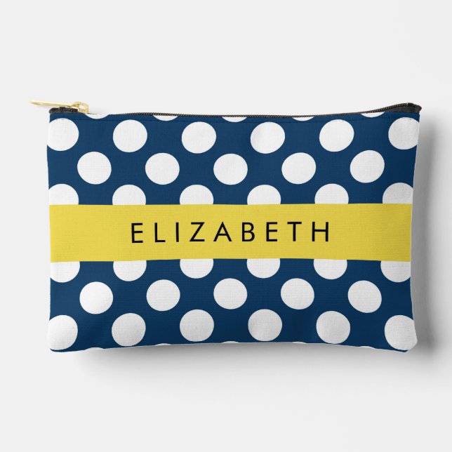 Blue Polka Dots, Polka Dot Pattern, Ihr Name Zubehörtasche (Vorderseite)
