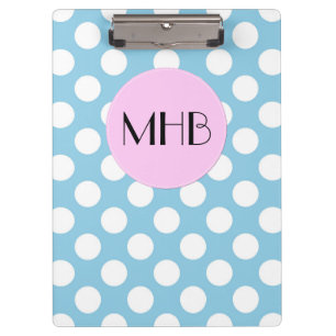 Blue Polka Dots, Polka Dot Pattern, Monogramm Klemmbrett