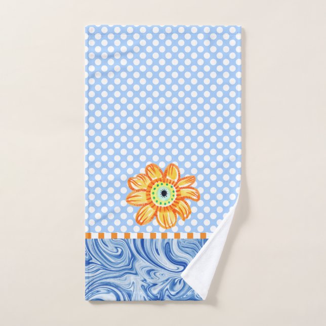 Blue Polka Dots Sonnenblumenhandtuch Handtuch (Handtuch)