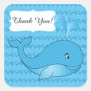 Blue Polka Dotted Baby Whale   DIY Text Quadratischer Aufkleber