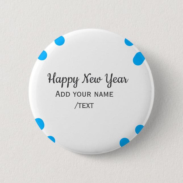 Blue polkadots happy new year add name messasimple button (Vorderseite)