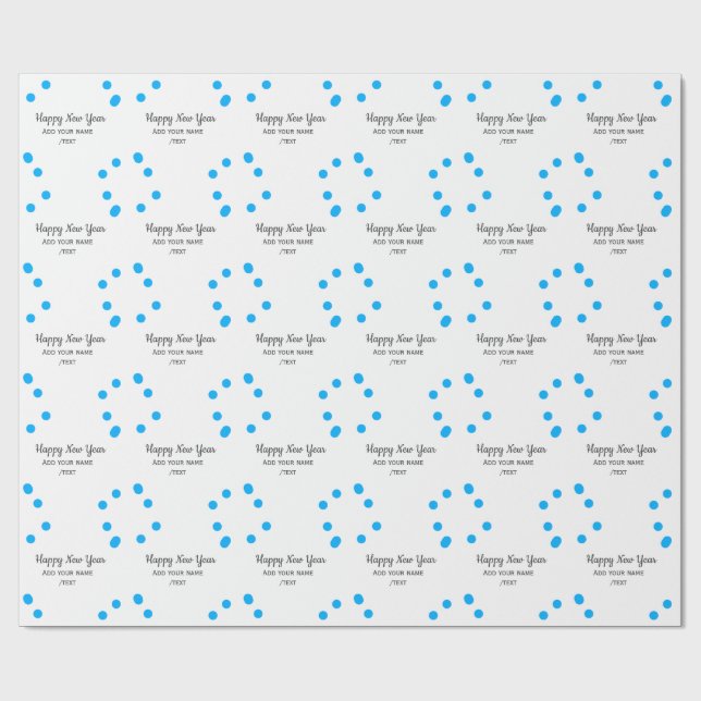 Blue polkadots happy new year add name messasimple geschenkpapier (Flach)