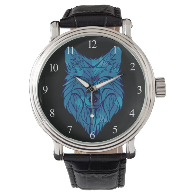 Blue Poly Wolf Head Armbanduhr (Vorderseite)