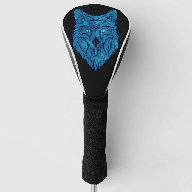 Blue Poly Wolf Head Golf Headcover (Vorderseite)