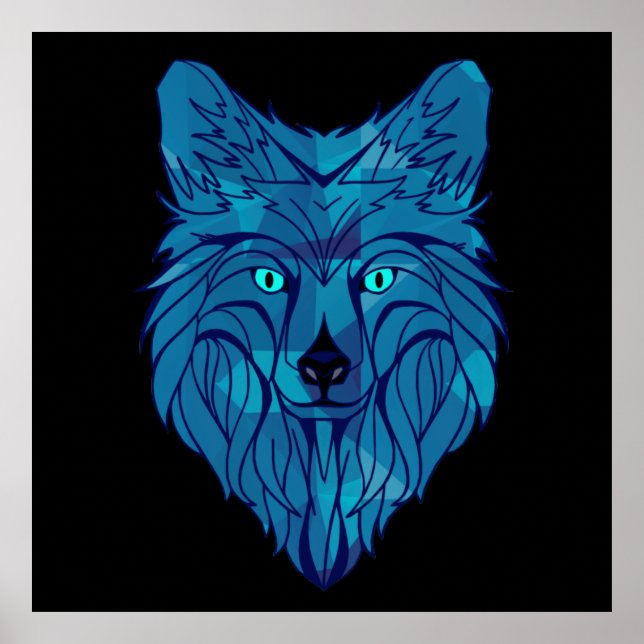 Blue Poly Wolf Head Poster (Vorne)