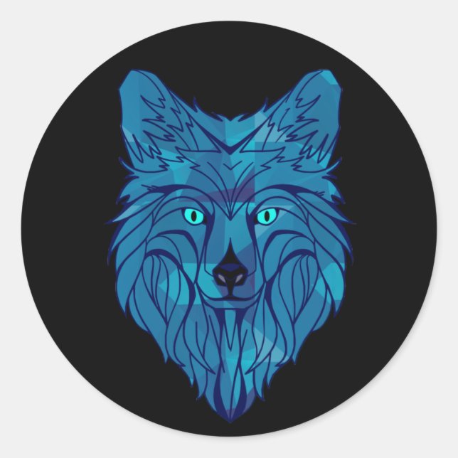 Blue Poly Wolf Head Runder Aufkleber (Vorderseite)