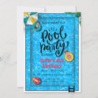 Blue Pool Party Geburtstag Einladung