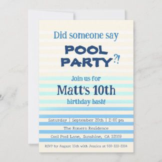Blue Pool Party | Invitation d'anniversaire