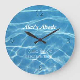 Blue Pool Water Numbers Clear Aquatic Cool Swimmer Große Wanduhr