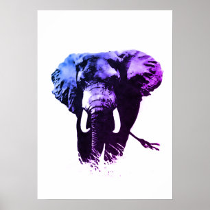 Blue Pop Art Elephant Tinte Paint Poster