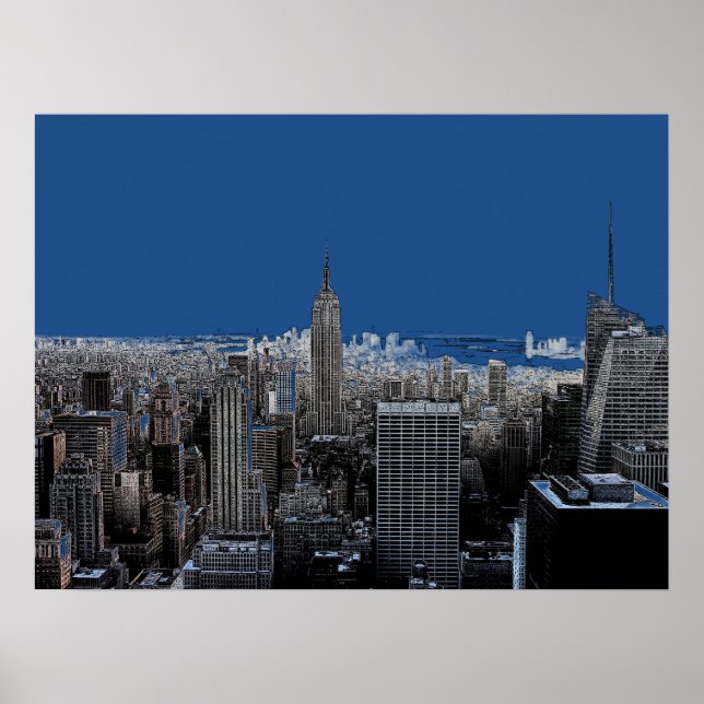 Blue Pop Art New York City Abend Poster Print (Vorne)