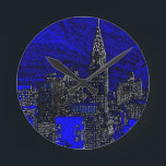 Blue Pop Art New York City Runde Wanduhr<br><div class="desc">Pop Art Style Manhattan New York City Artwork</div>