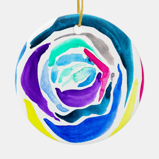 Blue Pop Art Rose Aquarell Keramik Ornament (Vorne)