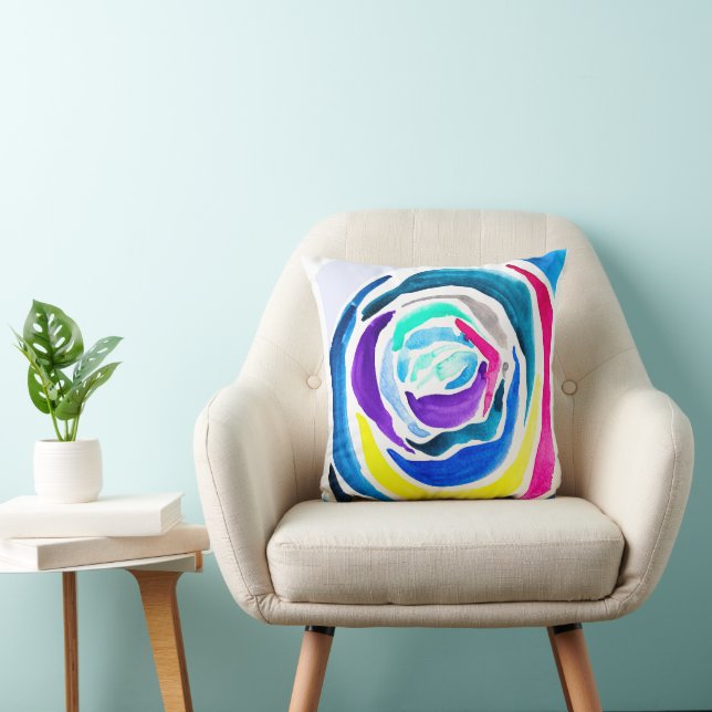 Blue Pop Art Rose Aquarell Kissen (Stuhl )