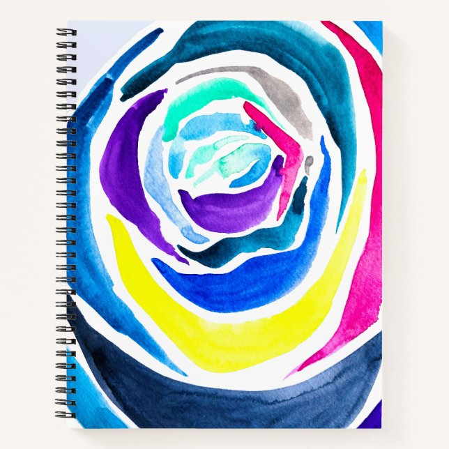 Blue Pop Art Rose Aquarell Notizbuch (Vorderseite)