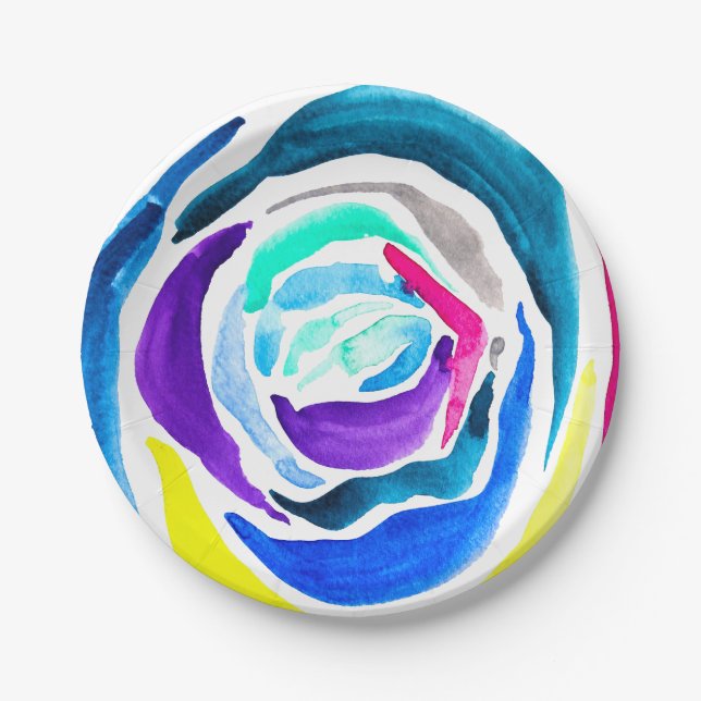 Blue Pop Art Rose Aquarell Pappteller (Vorderseite)