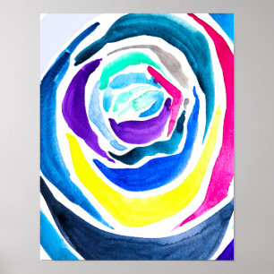Blue Pop Art Rose Aquarell Poster
