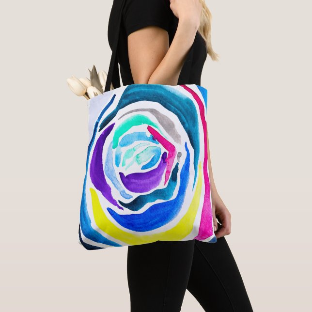 Blue Pop Art Rose Aquarell Tasche (Von Nahem)