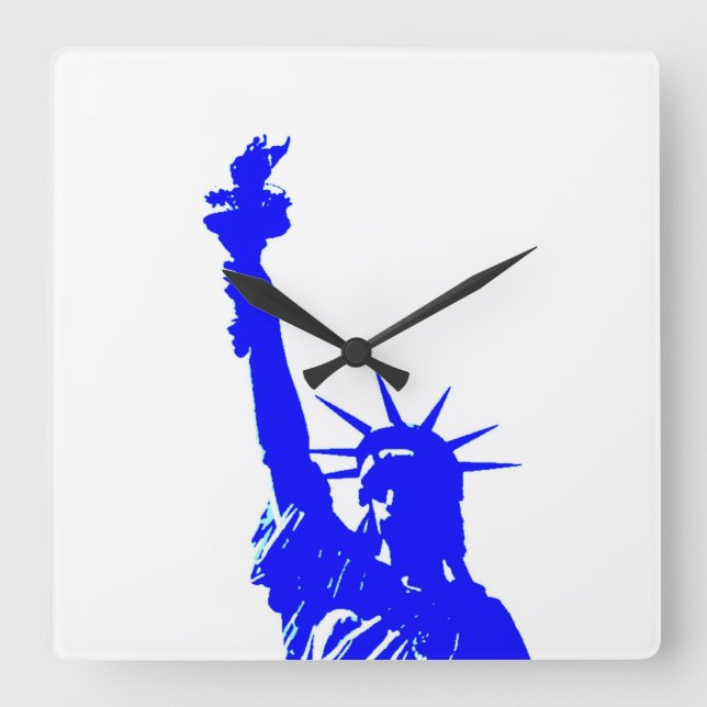 Blue Pop Art Statue of Liberty Square Wallclock Quadratische Wanduhr (Vorderseite)