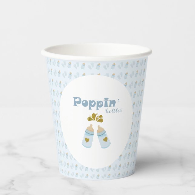 Blue Poppin Flaschen Boy Baby Dusche Pappbecher (Vorderseite)