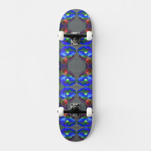 Blue poppy, blue abstract flower skateboard