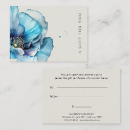 Blue Poppy Floral Élégant certificat cadeau