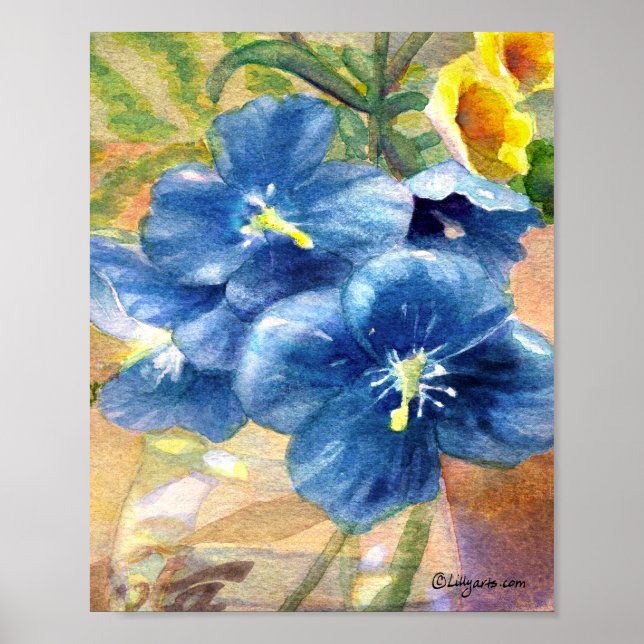 Blue Poppy Watercolor Nah U Poster (Vorne)