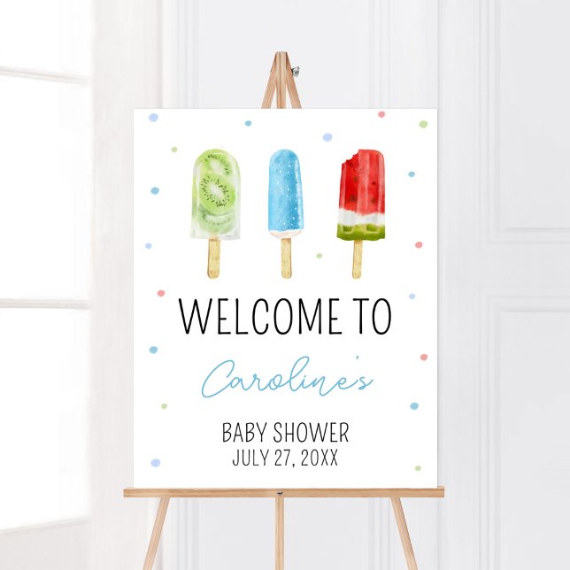 Blue Popsicle Baby Dusche Willkommen Poster (Ready to Pop Baby Shower Welcome Sign)