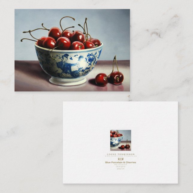 Blue Porcelain & Cherries Mitteilungskarte (Vorne/Hinten)