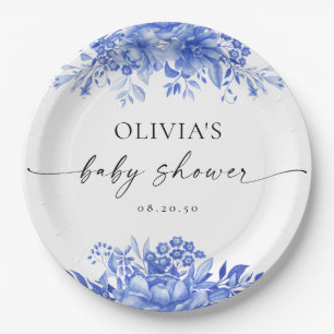 Blue Porcelain Floral Baby Dusche Pappteller