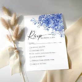 Blue Porcelain Floral Wedding RSVP Card