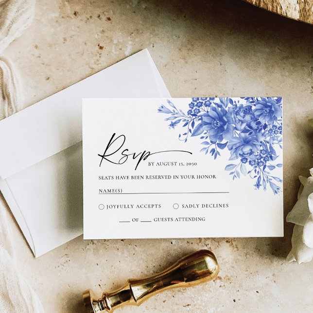 Blue Porcelain Floral Wedding RSVP Card Karte (Von Creator hochgeladen)