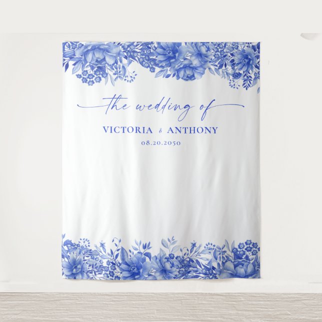 Blue Porcelain Hochzeitstorte Wandteppich (Vorderseite)
